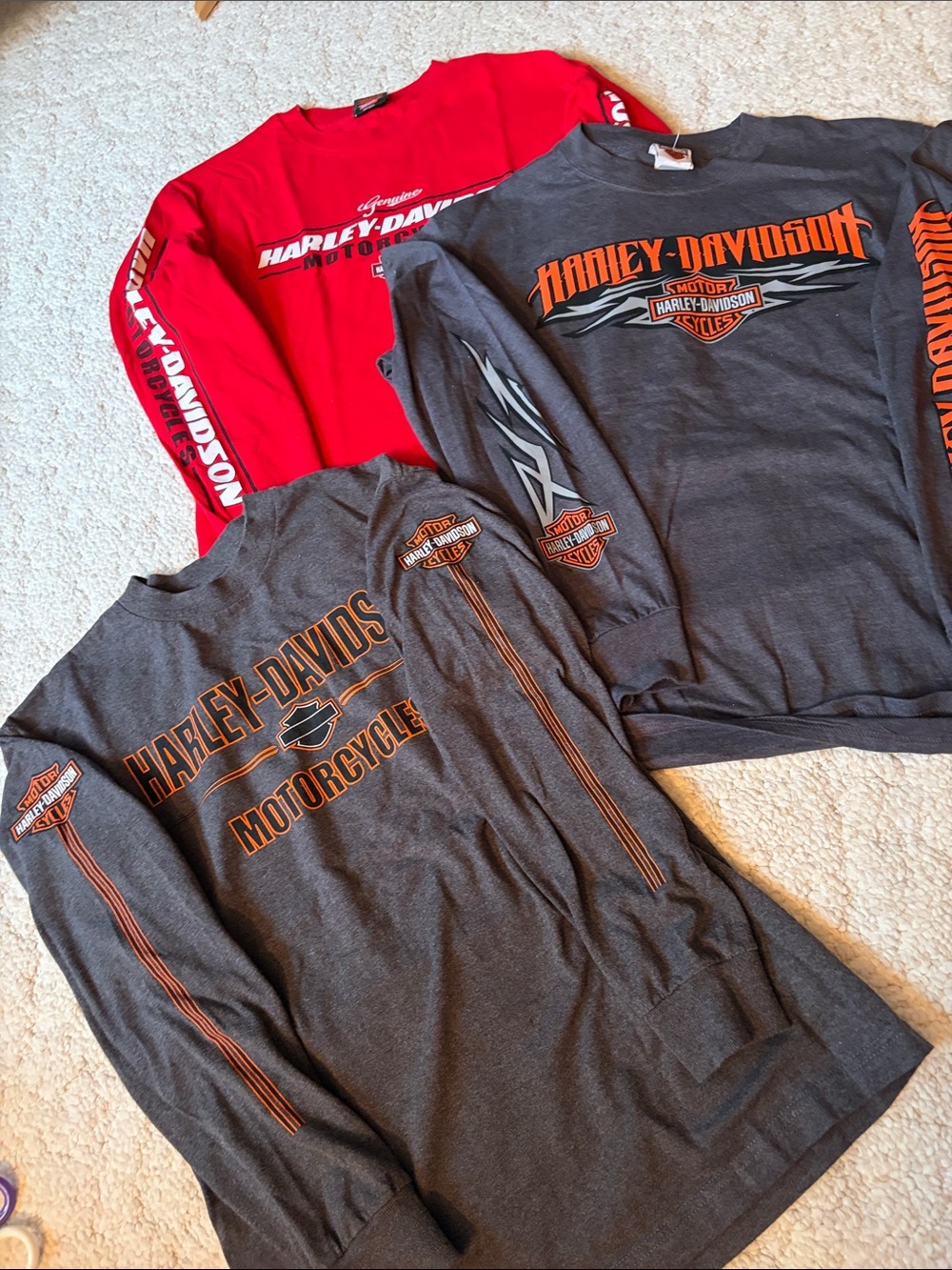 Harley-Davidson set of 3 Long Sleeve Med. Shirts with exclusive dealership Logos